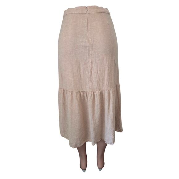 Madewell Linen-Blend Ruffle-Wrap Midi Skirt Women's‎ Size 0 Earthen Sand Neutral - Picture 4 of 7